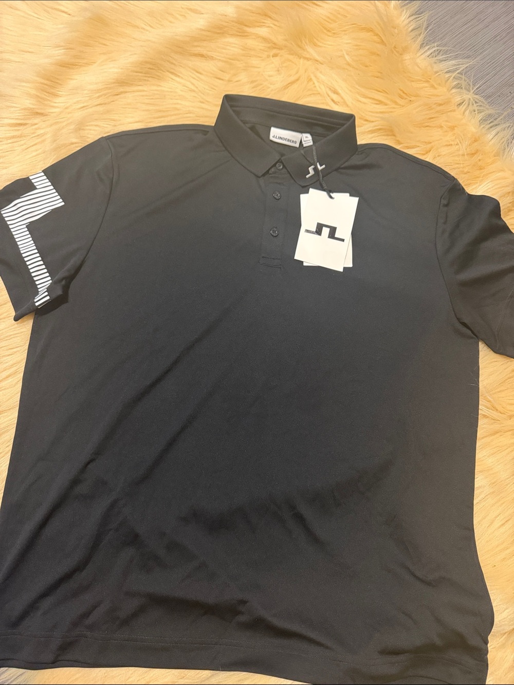 J.Lindeberg Black Polo with White Sleeve Stripe size XL
